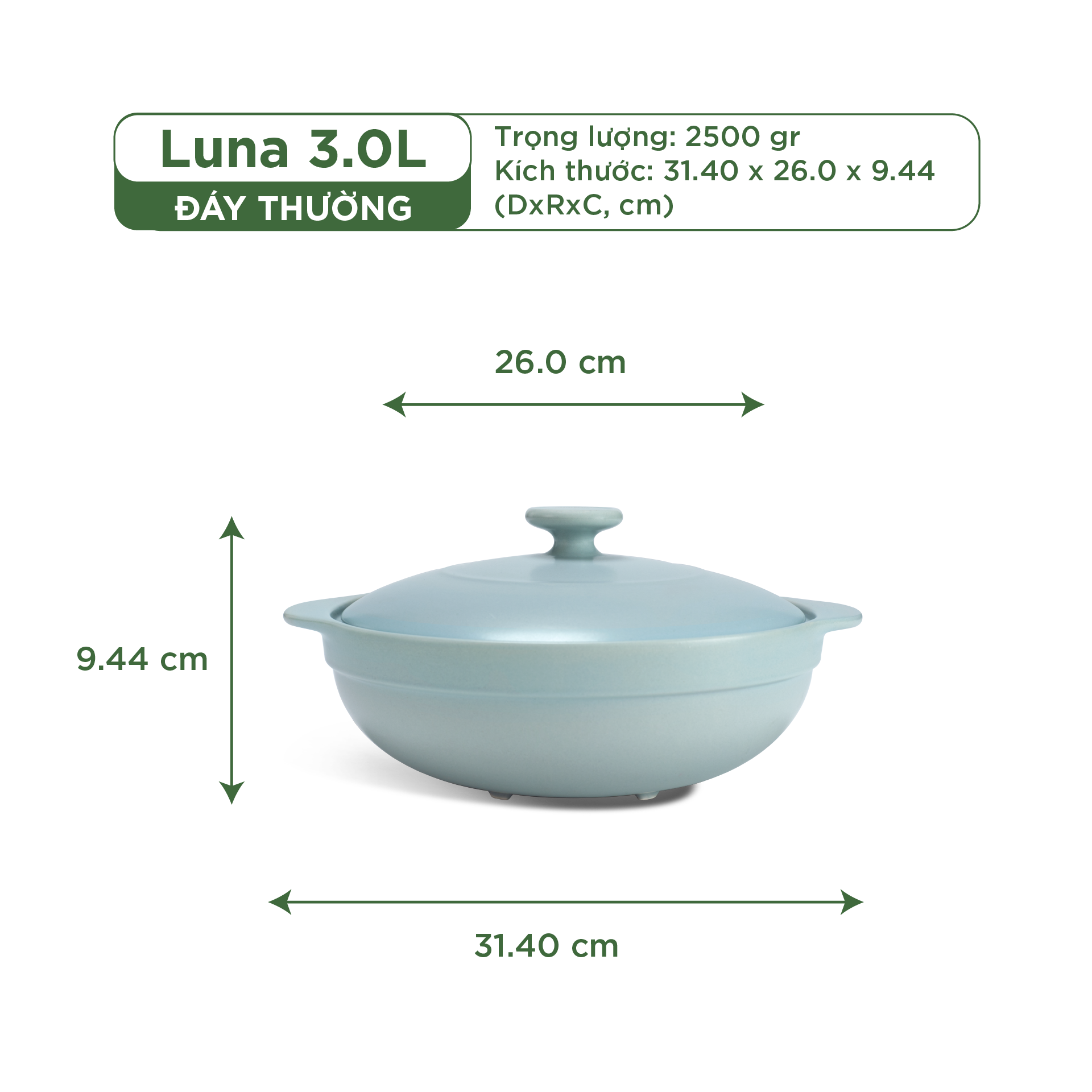 Nồi dưỡng sinh Luna (Nồi cạn) 3.0 L + nắp (CK) - Màu Xám 2