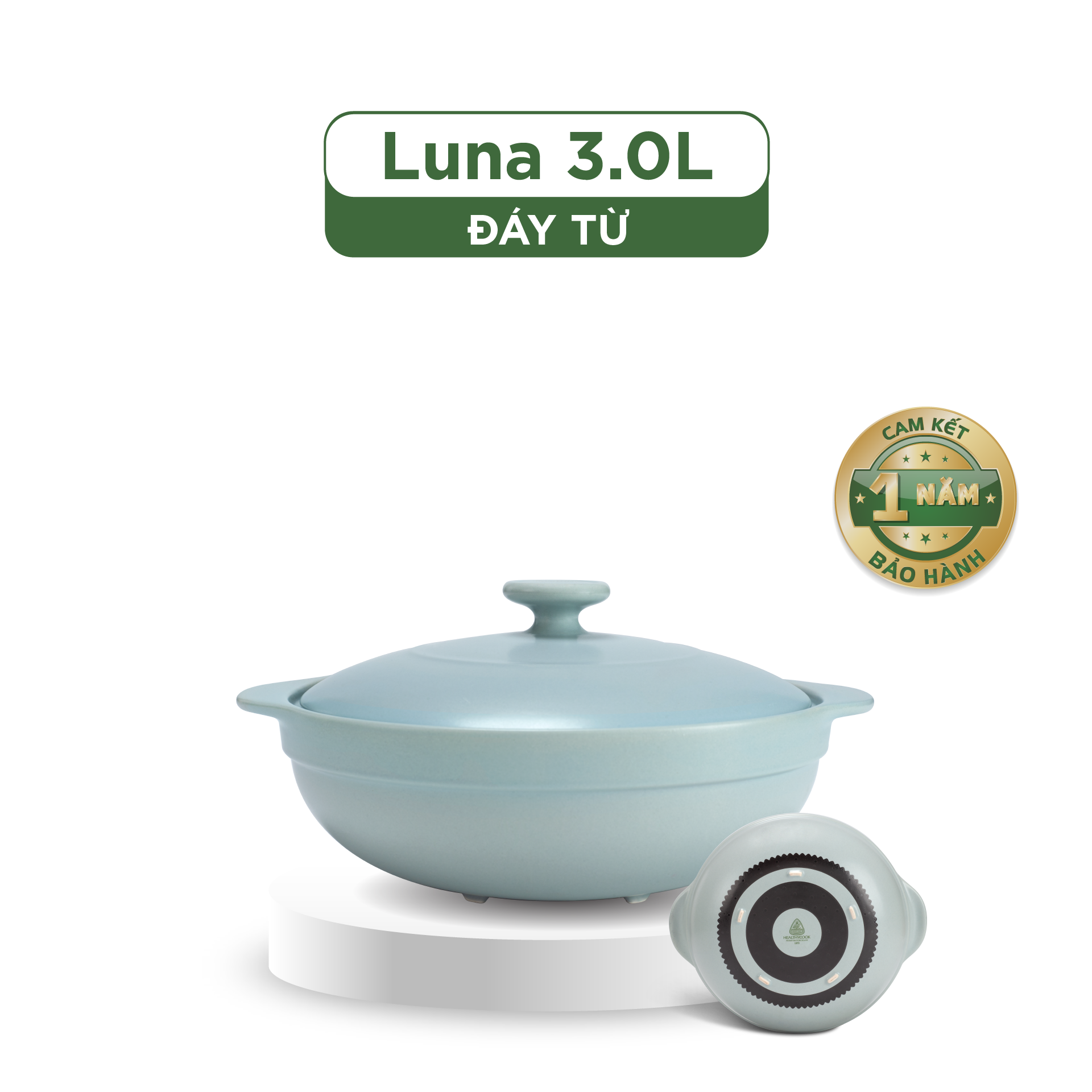 Nồi dưỡng sinh Luna (Nồi cạn) 3.0 L + nắp (CK) (bếp từ) - HealthyCook - Màu Xám 2