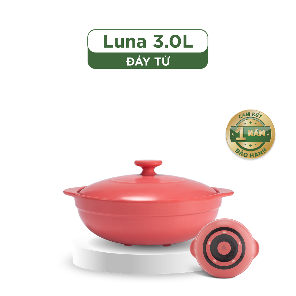 Nồi dưỡng sinh Luna (Nồi cạn) 3.0 L + nắp (CK) (bếp từ) - HealthyCook - Màu Đỏ 2