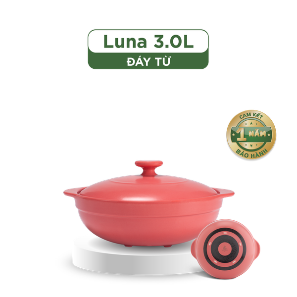 Nồi dưỡng sinh Luna (Nồi cạn) 3.0 L + nắp (CK) (bếp từ) - HealthyCook - Màu Đỏ 2