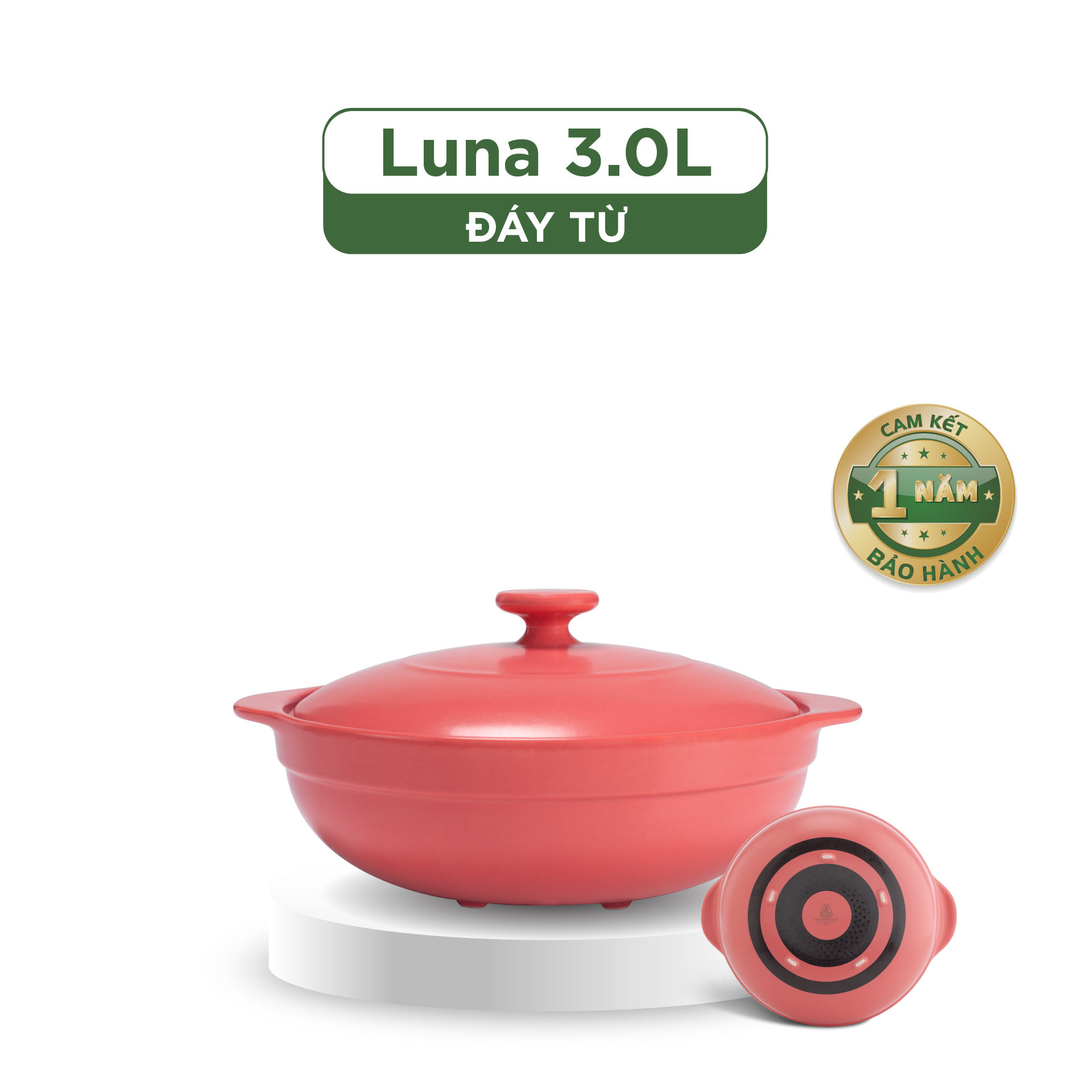 Nồi dưỡng sinh Luna (Nồi cạn) 3.0 L + nắp (CK) (bếp từ) - HealthyCook - Màu Đỏ 2