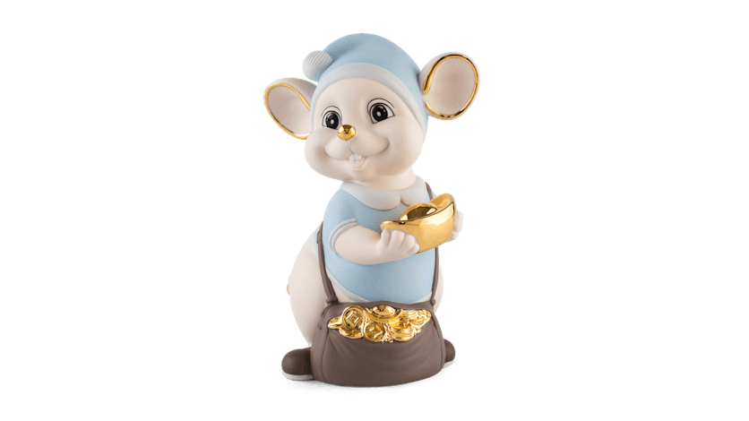 Chuột Quý 16 cm (màu Matt) - Xanh dương - Họa tiết trang trí vàng 24K