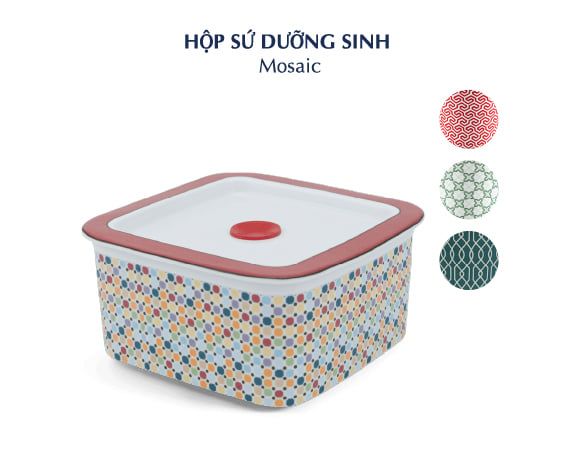 Hộp dưỡng sinh vuông đựng thực phẩm 15 cm + nắp - Mosaic (LTD)