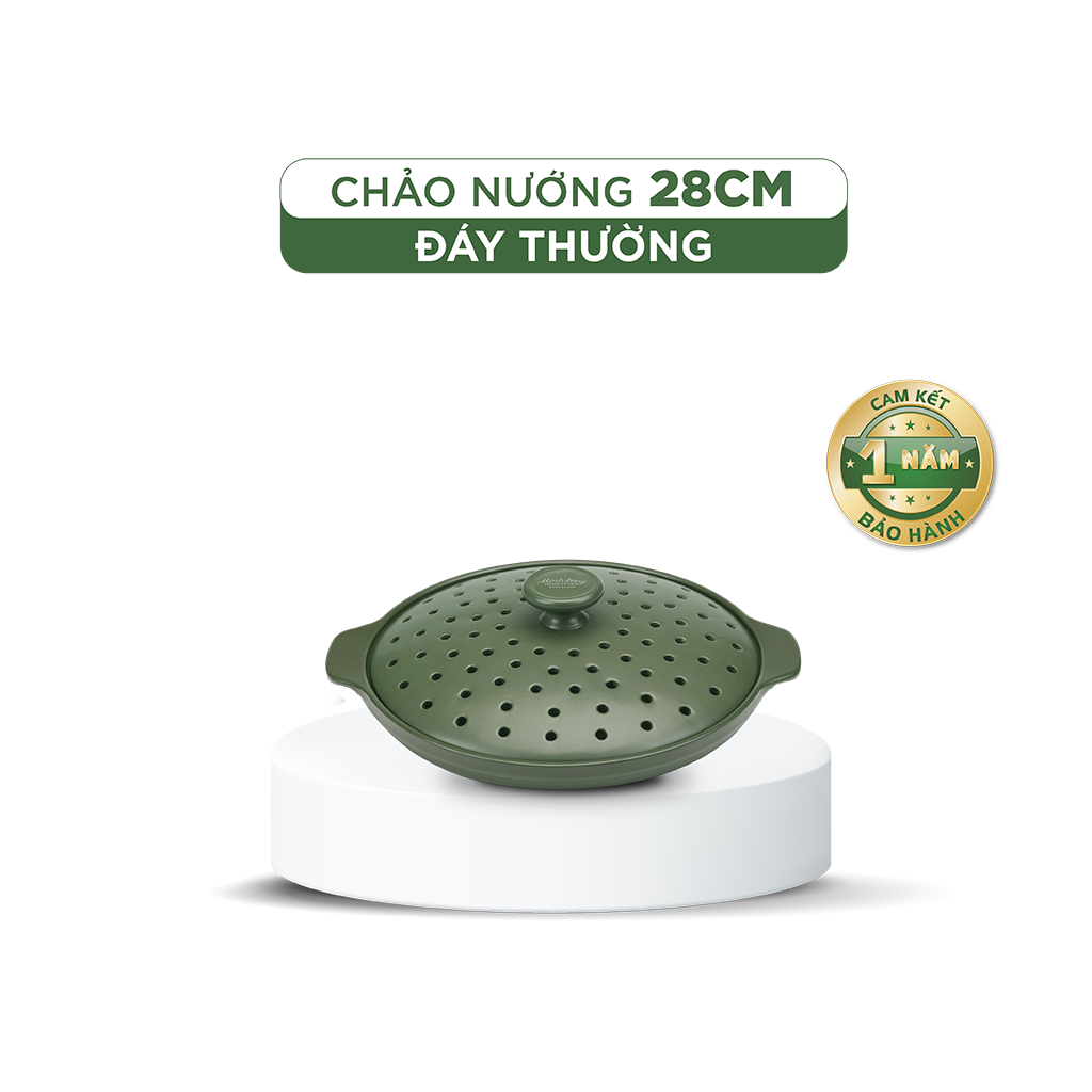 Chảo nướng dưỡng sinh 28 cm + nắp có lỗ - HealthyCook - Xanh Rêu