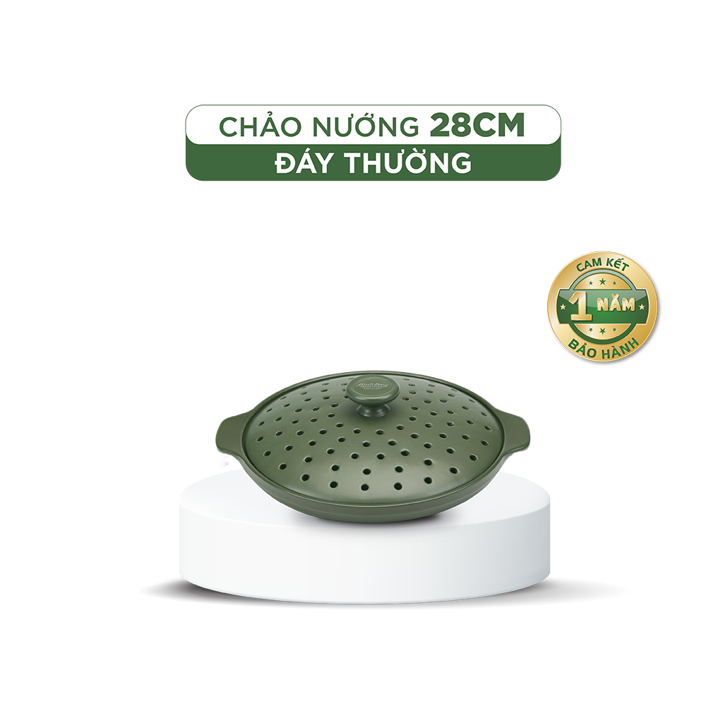 Chảo nướng dưỡng sinh 28 cm + nắp có lỗ - HealthyCook - Xanh Rêu