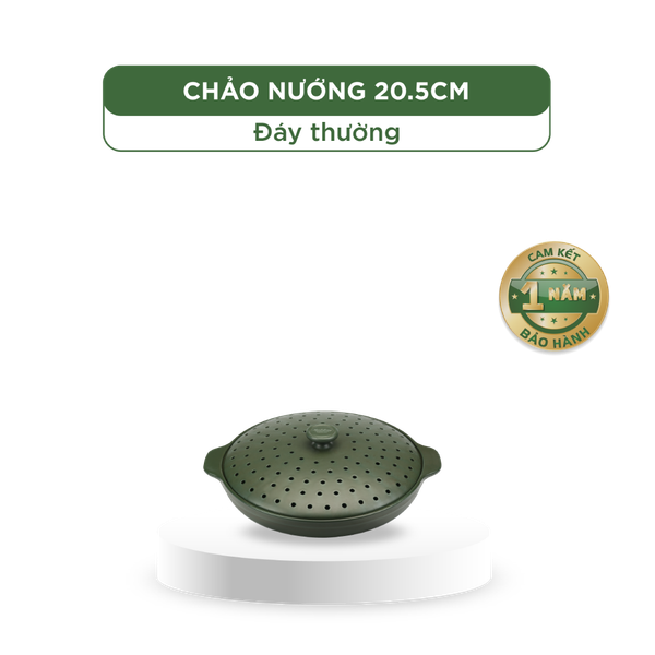 Chảo nướng dưỡng sinh 20.5 cm + nắp có lỗ - Healthy Cook - Xanh Rêu