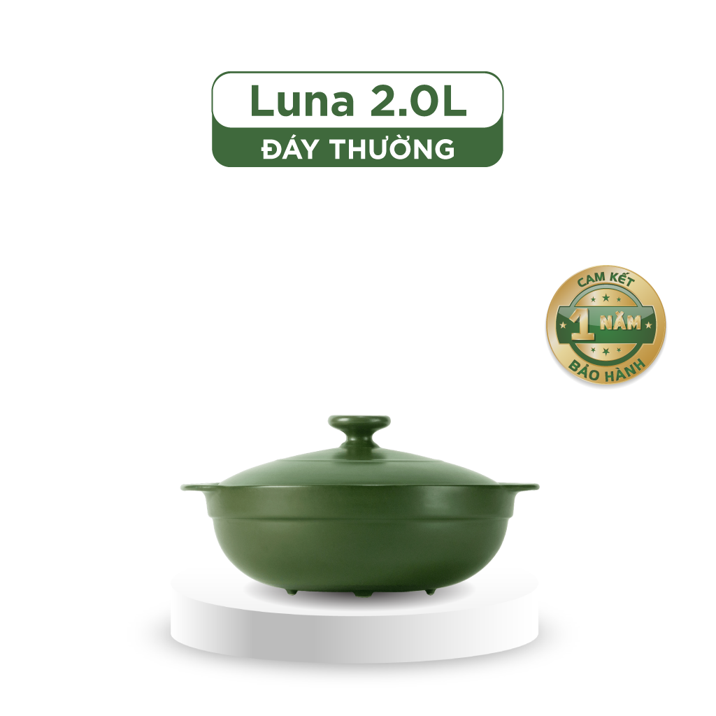 Nồi dưỡng sinh Luna (Nồi cạn) 2.0 L + nắp (CK) - Màu Xanh Rêu 2