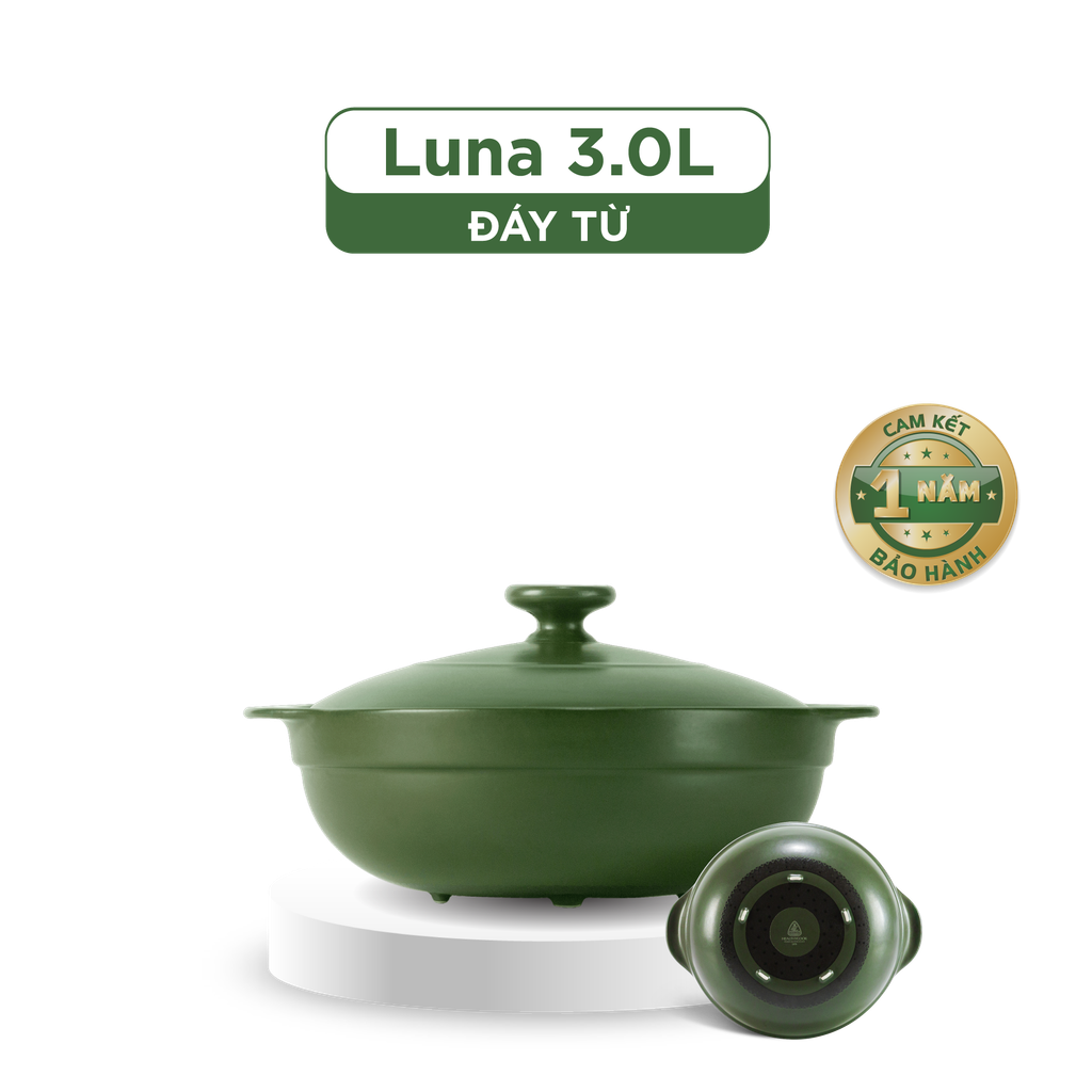 Nồi Sứ Dưỡng Sinh  Healthy Cook Luna 3.0 L - bếp từ - Xanh Rêu