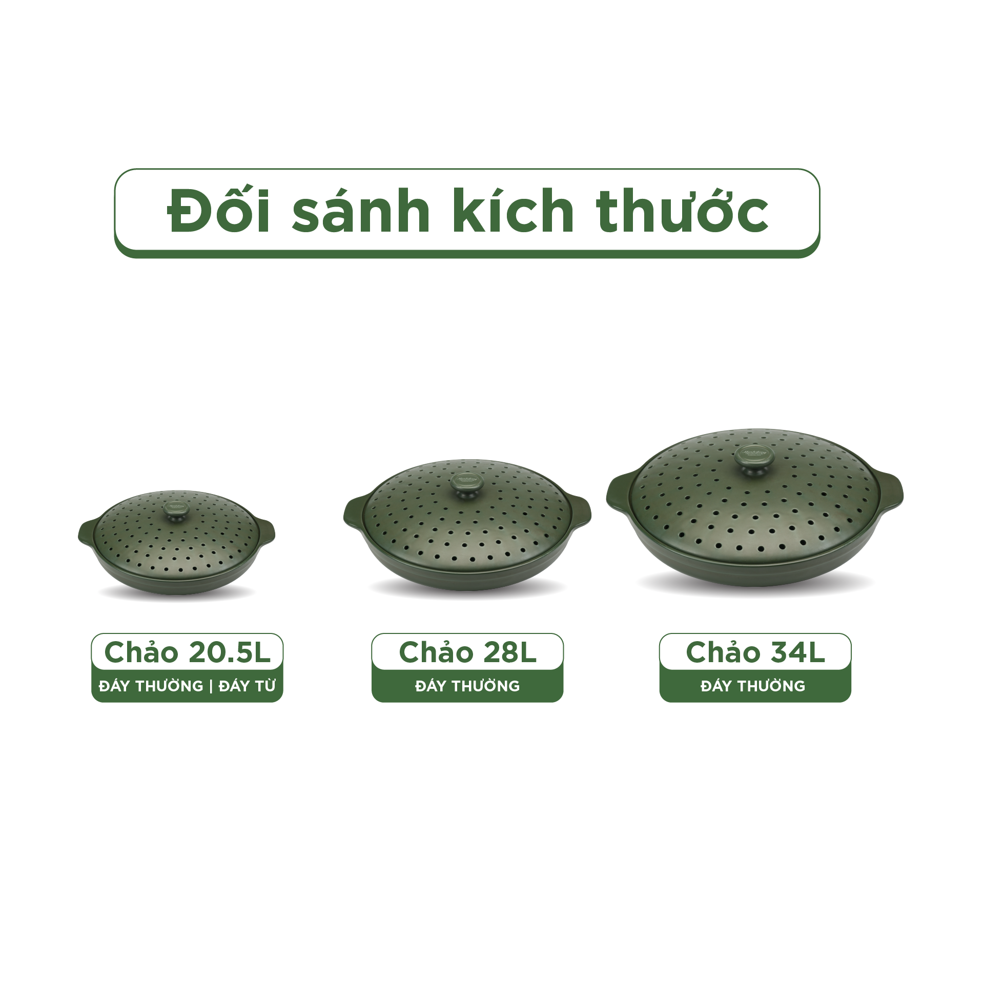 Chảo nướng dưỡng sinh 34 cm + nắp có lỗ - Healthy Cook - Xanh Rêu