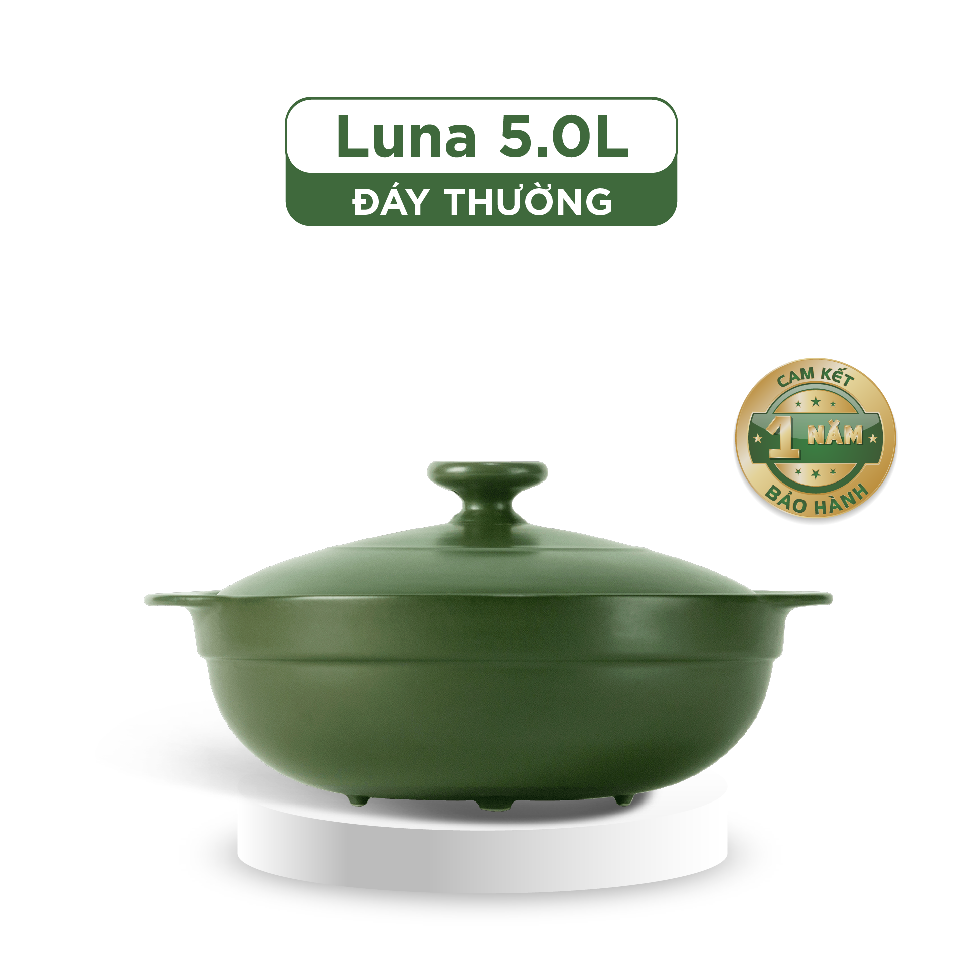 Nồi dưỡng sinh Luna (Nồi cạn) 5.0 L + nắp - Xanh Rêu