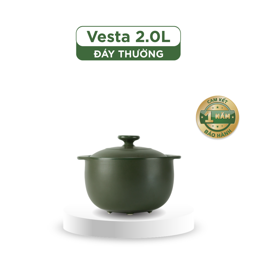Nồi dưỡng sinh Vesta 2.0 L + nắp (CK) - Healthy Cook - Xanh Rêu