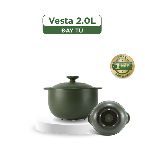 Nồi dưỡng sinh Vesta (Nồi tròn cao) 2.0 L + nắp (CK) (bếp từ) - Xanh Rêu