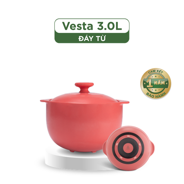 Nồi dưỡng sinh Vesta (Nồi tròn cao) 3.0 L + nắp (CK) (bếp từ) - Màu Đỏ 2