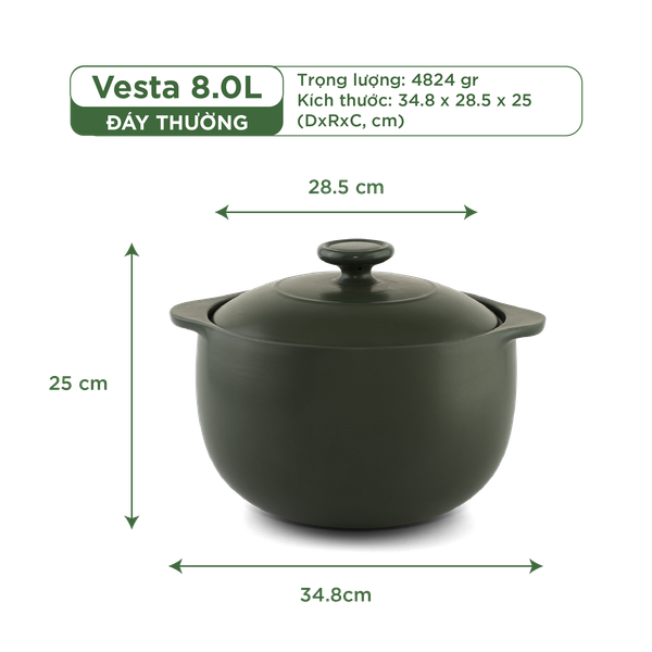 Nồi dưỡng sinh Vesta 8.0 L (nồi tròn cao) + nắp - Xanh Rêu