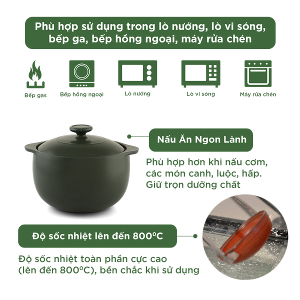 Nồi dưỡng sinh Vesta 8.0 L (nồi tròn cao) + nắp - Xanh Rêu