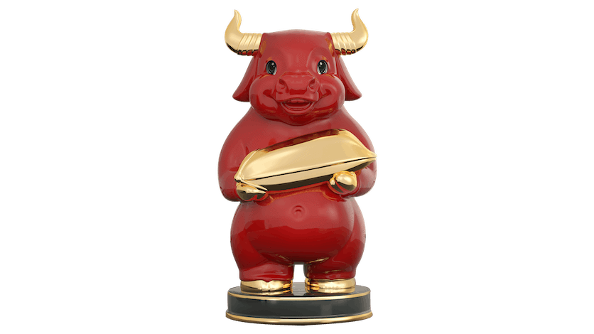 Trâu Như Ý 10cm - Màu Đỏ - Trang trí vàng 24k