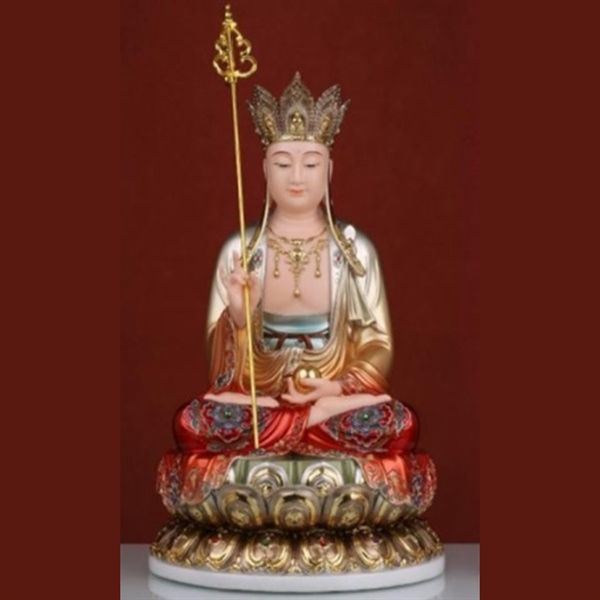Tượng Địa tạng vương bồ tát vẽ gấm đỏ đá thạch anh 2204