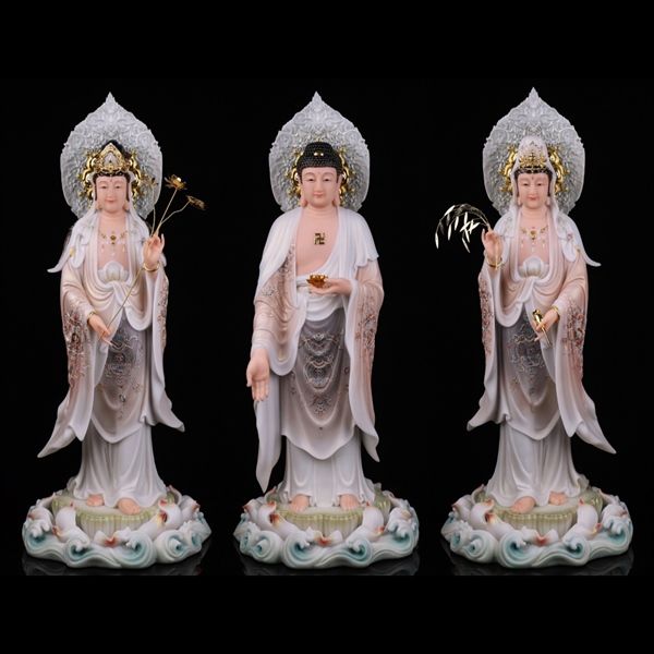 Tượng Tây Phương Tam Thánh đứng Composite xám nâu