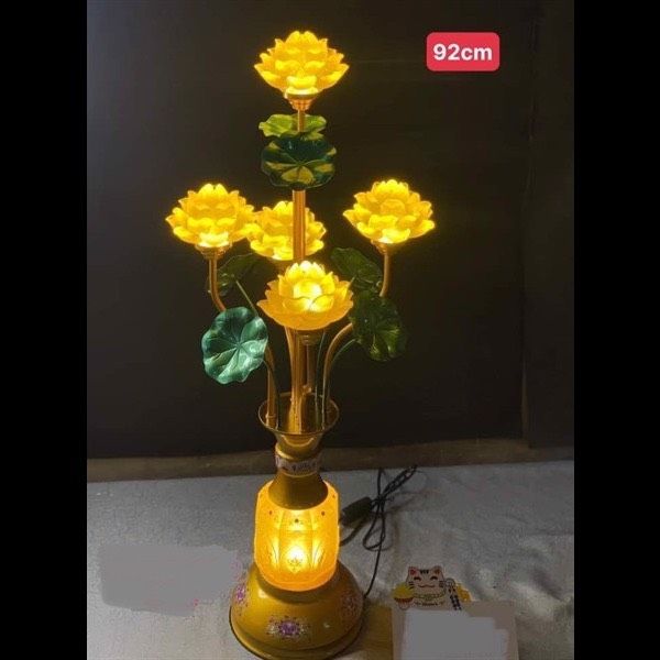 Đèn điện nhiều bông lưu ly gấm lục bình vàng lá to