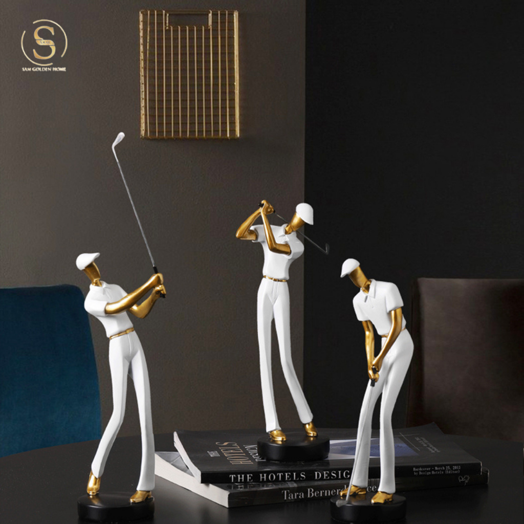 Set 3 Tượng Golf Boss Màu Trắng Decor Sang Trọng Phong Cách Hiện Đại Châu Âu