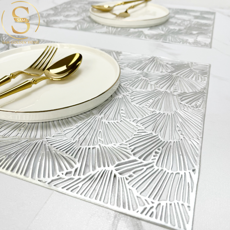 Tấm Lót Bàn Ăn Liv Placemat Vuông Cách Nhiệt Sang Trọng Lót Bàn Ăn Mạ Vàng Gold Bắc Âu