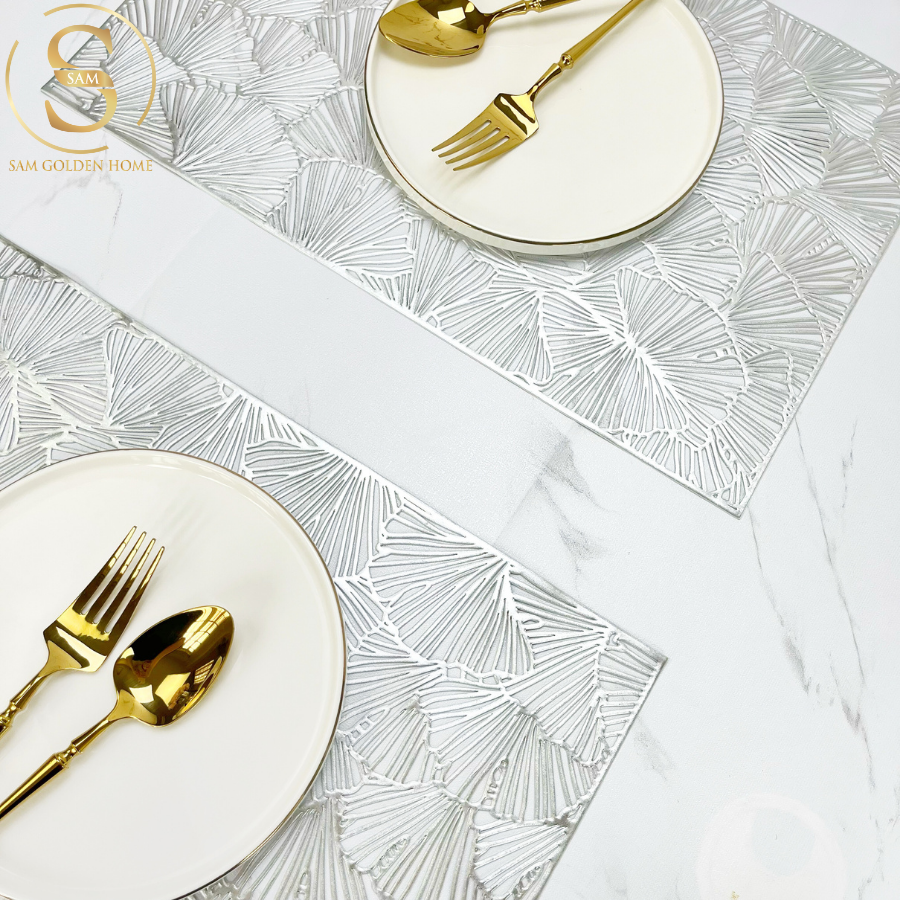 Tấm Lót Bàn Ăn Liv Placemat Vuông Cách Nhiệt Sang Trọng Lót Bàn Ăn Mạ Vàng Gold Bắc Âu