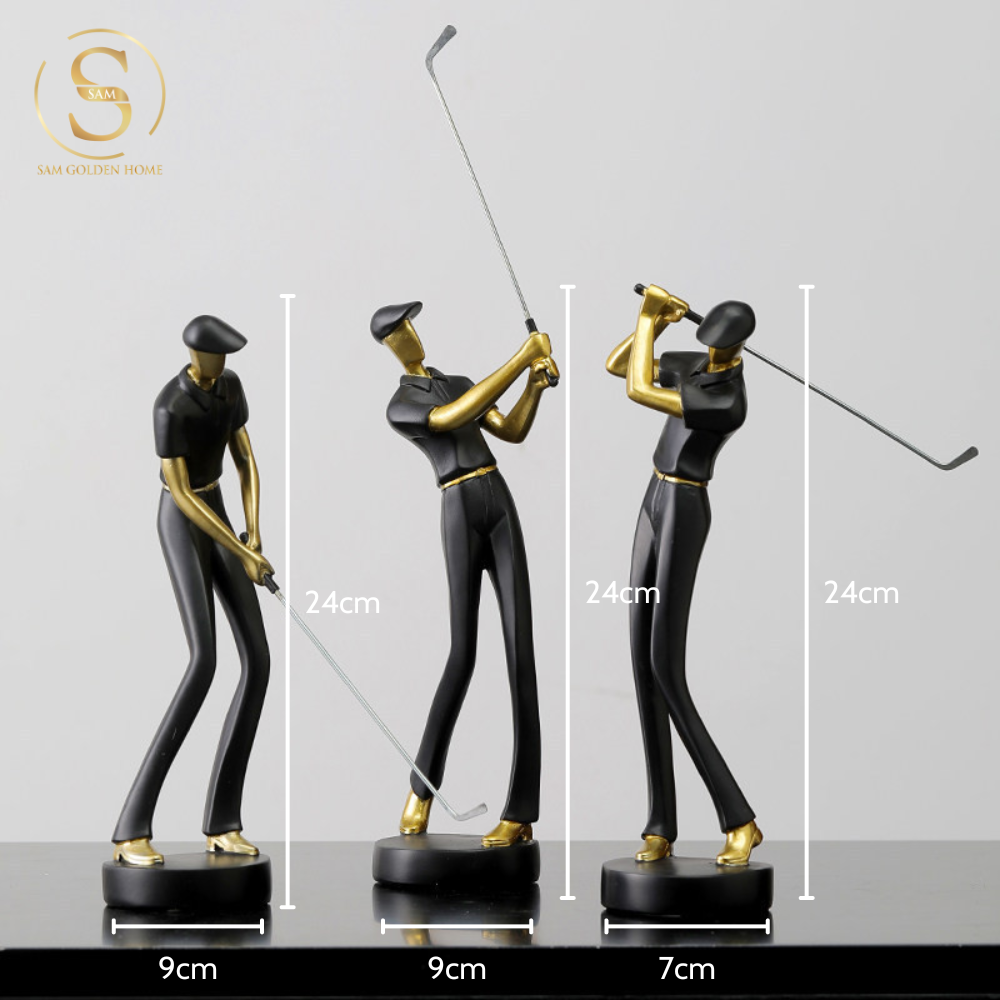 Set 3 Tượng Golf Boss Màu Đen Decor Sang Trọng Phong Cách Hiện Đại Châu Âu