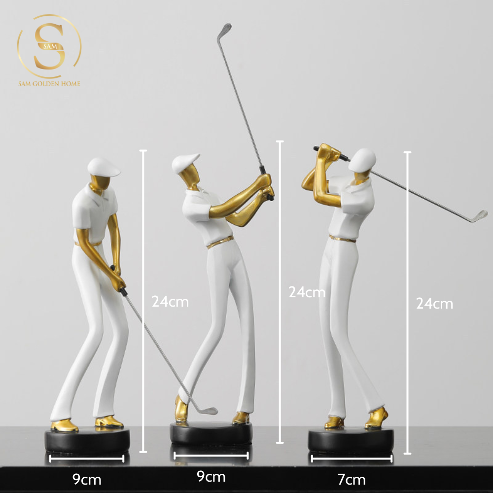 Set 3 Tượng Golf Boss Màu Trắng Decor Sang Trọng Phong Cách Hiện Đại Châu Âu