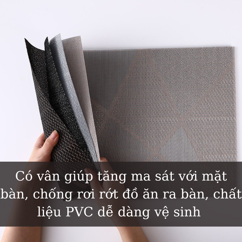 Tấm lót bàn ăn Notion Placemat hình chữ nhật PVC đen hoa tiết viền chéo sang trọng chống thấm nước