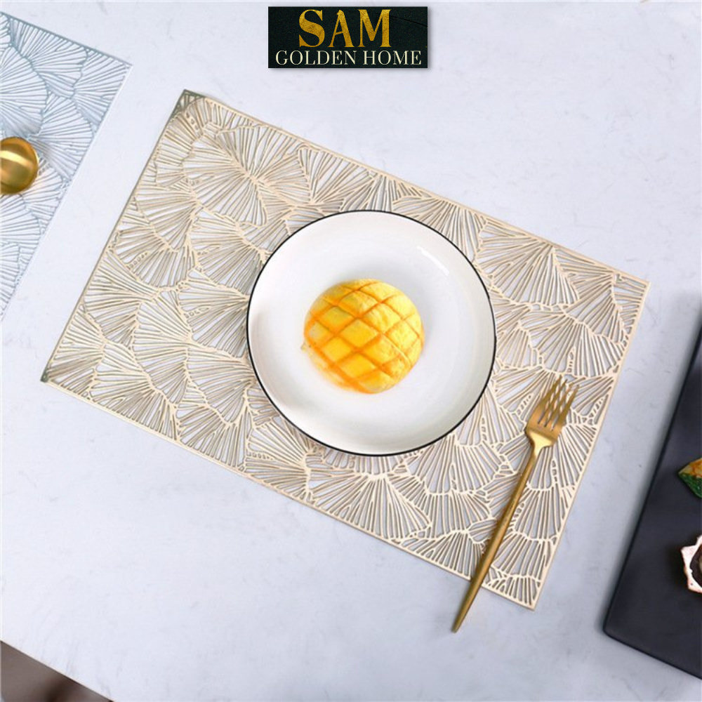 Tấm Lót Bàn Ăn Liv Placemat Vuông Cách Nhiệt Sang Trọng Lót Bàn Ăn Mạ Vàng Gold Bắc Âu