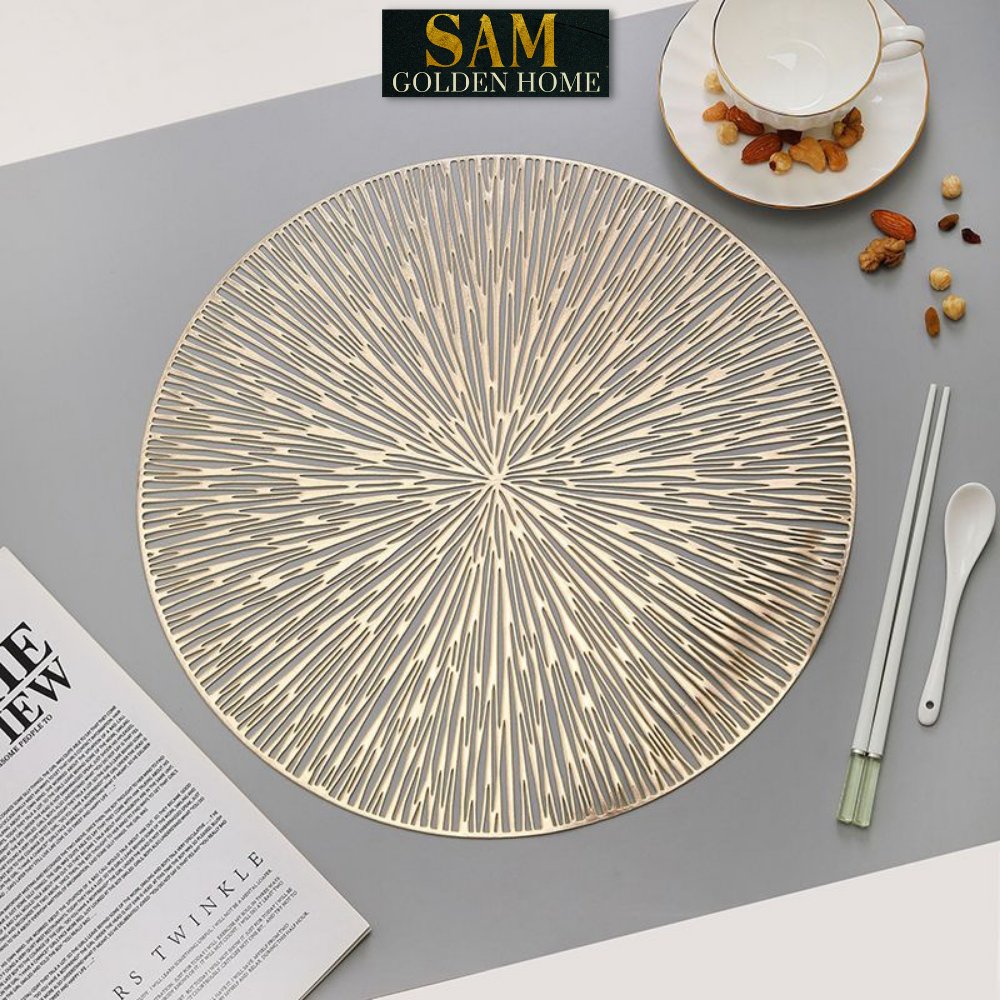 Tấm Lót Bàn Ăn Ruiz Placemat Hình Tròn Nhựa Pvc Cao Cấp Cách Nhiệt Màu Vàng Gold Sang Trọng