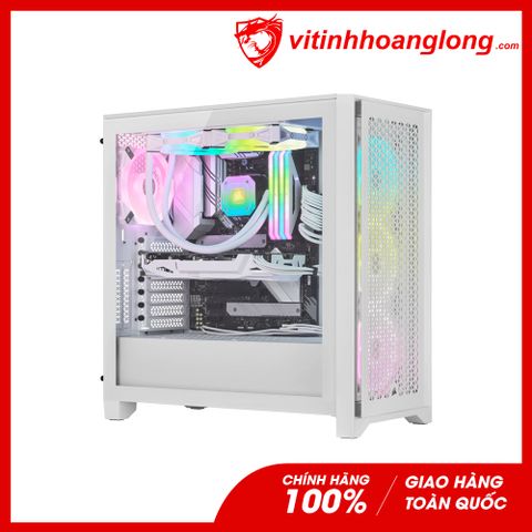  Vỏ Case máy tính Corsair iCUE 4000D RGB AIRFLOW QL True White (CC-9011232-WW) tặng kèm 4 fan 