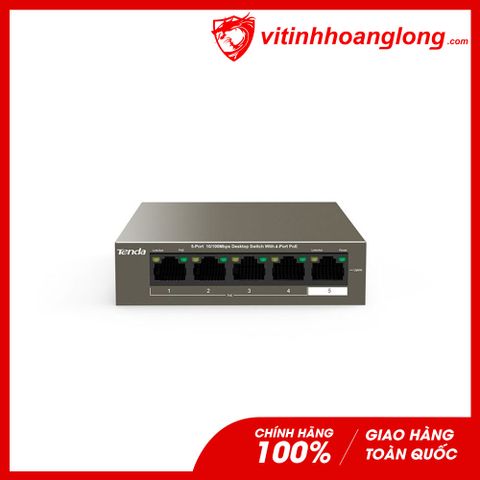  Thiết bị chia mạng Switch PoE 5 port Tenda 100Mb TEF1105P-4 (Vỏ sắt / Chống sét 6KV / Chuyên Camera IP) 