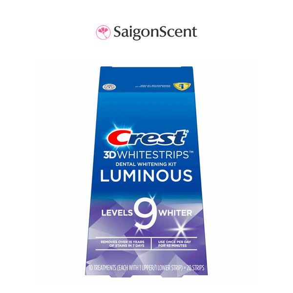 Set miếng dán trắng răng Crest 3D Whitestrips | Luminous Levels 9 Whiter 10 Miếng