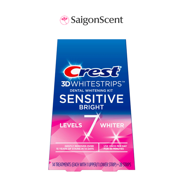 Set miếng dán trắng răng Crest 3D Whitestrips | Sensitive Bright Levels 7 Whiter 14 Miếng