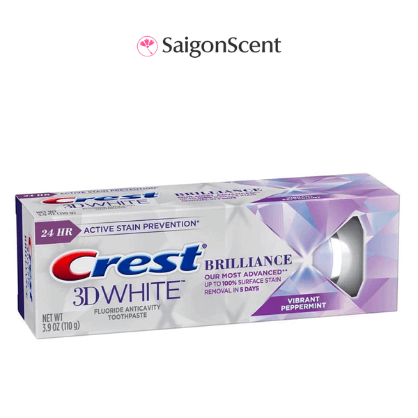 Kem đánh răng hỗ trợ răng trắng khỏe Crest 3D White 24Hr BRILLIANCE Vibrant Peppermint 99g - 110g