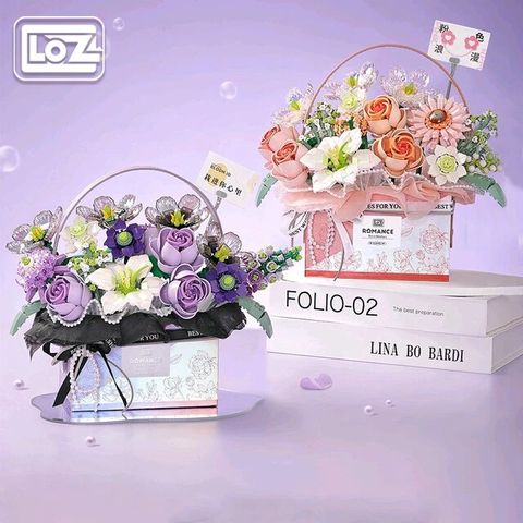 Đồ chơi lắp ráp chậu hoa trang trí LOZ Bouquet Gift Box Light Portable Building Blocks Magic Fingernail Glitter