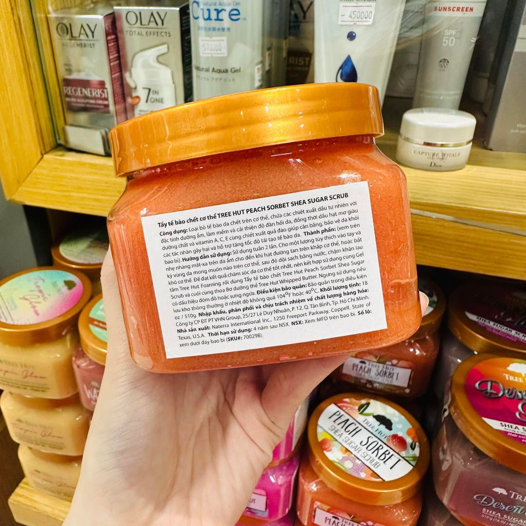 Tẩy tế bào chết cơ thể hương Đào Tree Hut Shea Sugar Scrub PEACH SORBET 510g