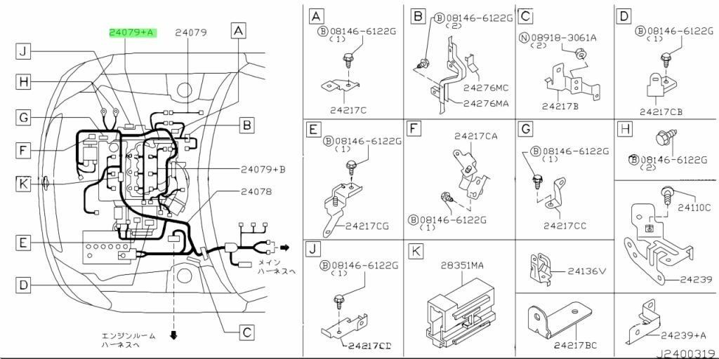 Dây điện động cơ Infiniti I30, Infiniti I30, Infiniti I35, Nissan Altima, Nissan Maxima, Nissan Murano, Nissan Presage, Nissan Teana.  Engine QR20DE, VQ23DE, VQ35DE. Mã 24079-8J105, 240798J105 .