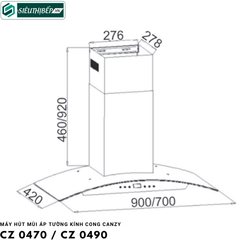 Máy hút mùi Canzy CZ 0470 / CZ 0490 (Áp tường - kính cong)