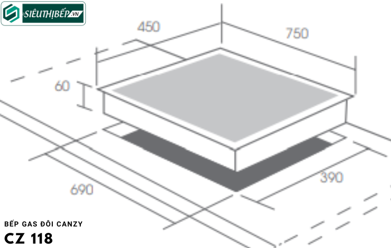 Bếp gas đôi Canzy CZ 118 (Lắp âm)