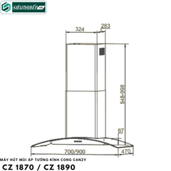 Máy hút mùi Canzy CZ 1870 / CZ 1890 (Áp tường - kính cong)