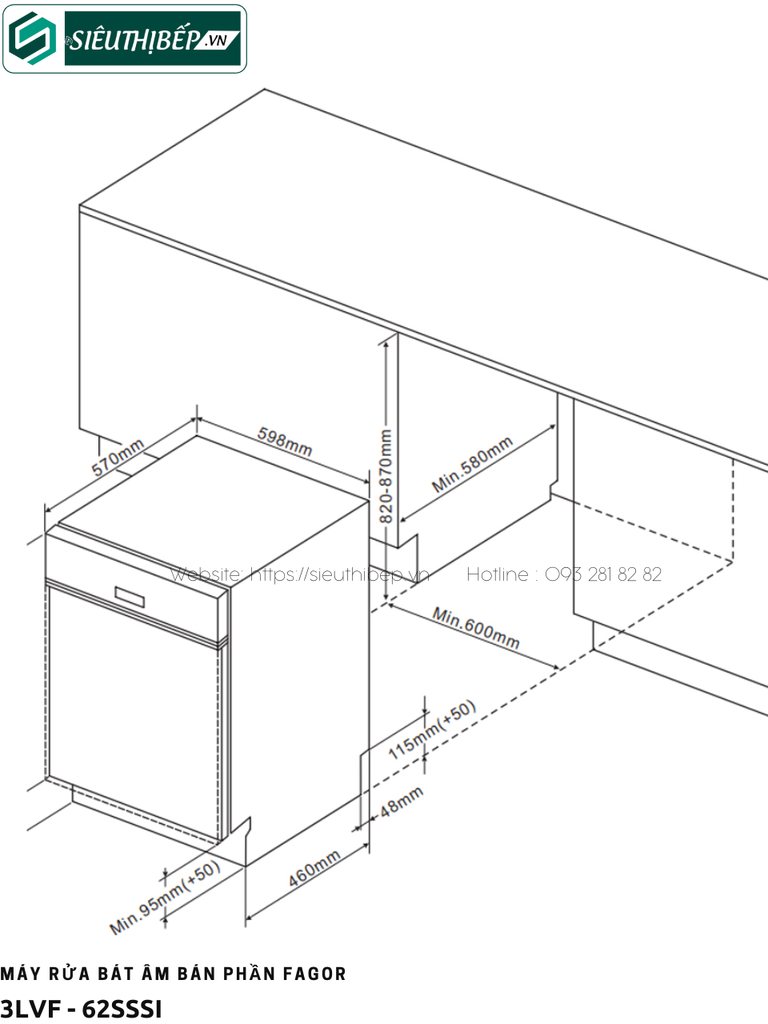 Máy rửa bát Fagor 3LVF - 62SSSI (Âm bán phần - 13 bộ đồ ăn Châu Âu)