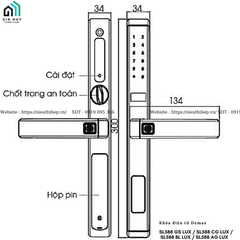 Khóa điện tử Demax SL588 GS LUX / SL588 CG LUX / SL588 BL LUX / SL588 AG LUX (Xám sao / Vàng Champagne / Đen / Xám nhôm - Dùng cho cửa nhôm, sắt, inox)