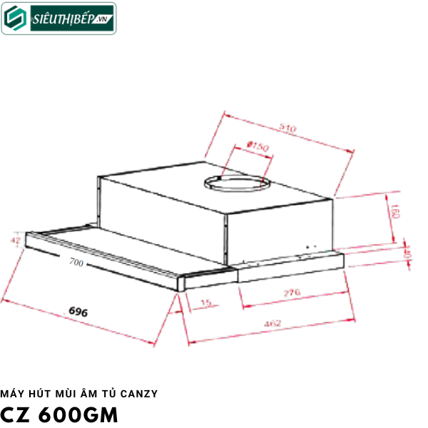 Máy hút mùi âm tủ Canzy CZ 600GM  (Âm tủ - Made In Malaysia)