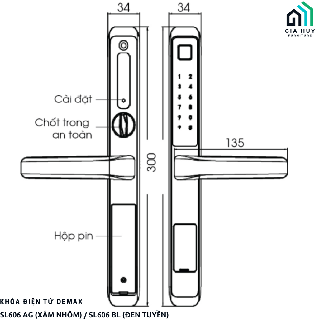 Khóa điện tử Demax SL606 AG (Xám Nhôm) / SL606 BL (Đen Tuyền) mở khóa bằng WIFI APP thông minh