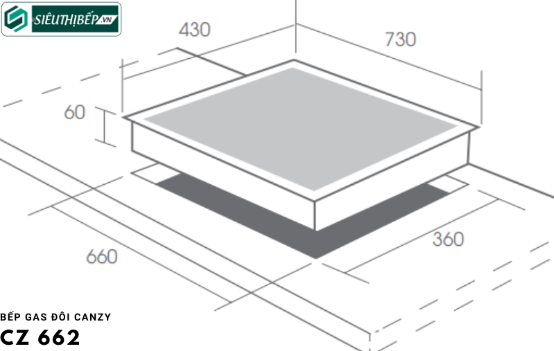 Bếp gas đôi Canzy CZ 662 (Lắp âm)