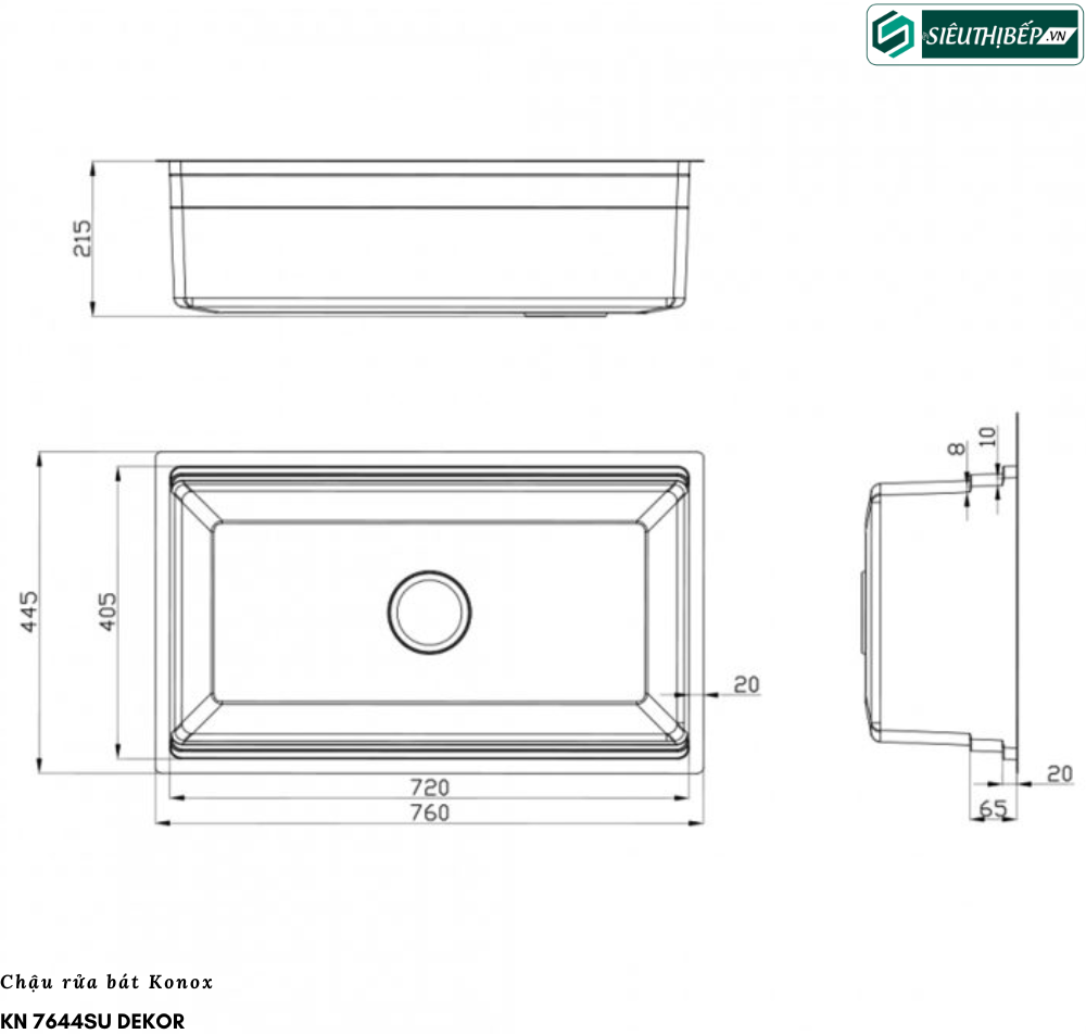 Chậu rửa bát Konox KN 7644SU Dekor / KN 8644SU Dekor  (Chậu âm 1 hộc)