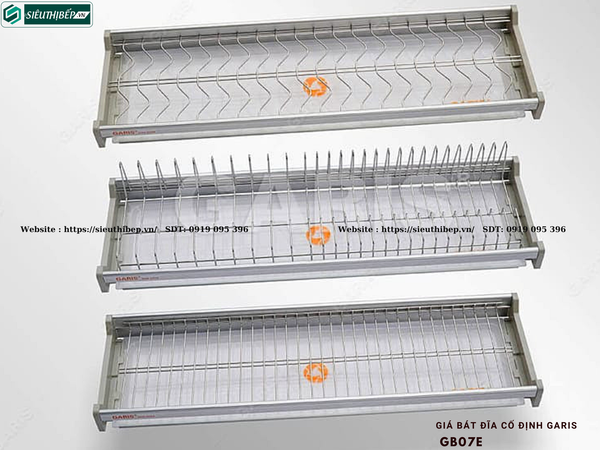 Giá bát đĩa cố định Garis GB07E (Nan tròn, inox 304, bề mặt điện hóa xước mờ, 3 tầng)