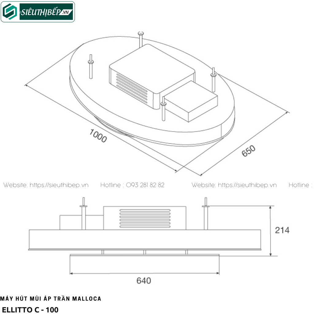 Máy hút mùi Malloca ELLITTO C - 100 (Áp trần)